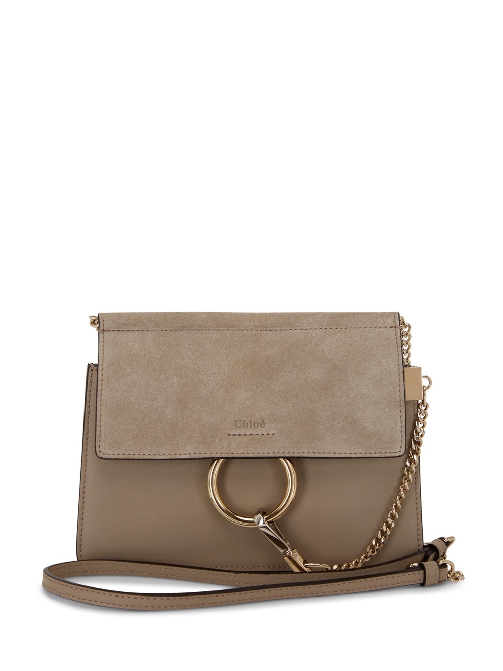 Chloé Taupe Suede & Leather Crossbody with Gold Ring | Calf Skin